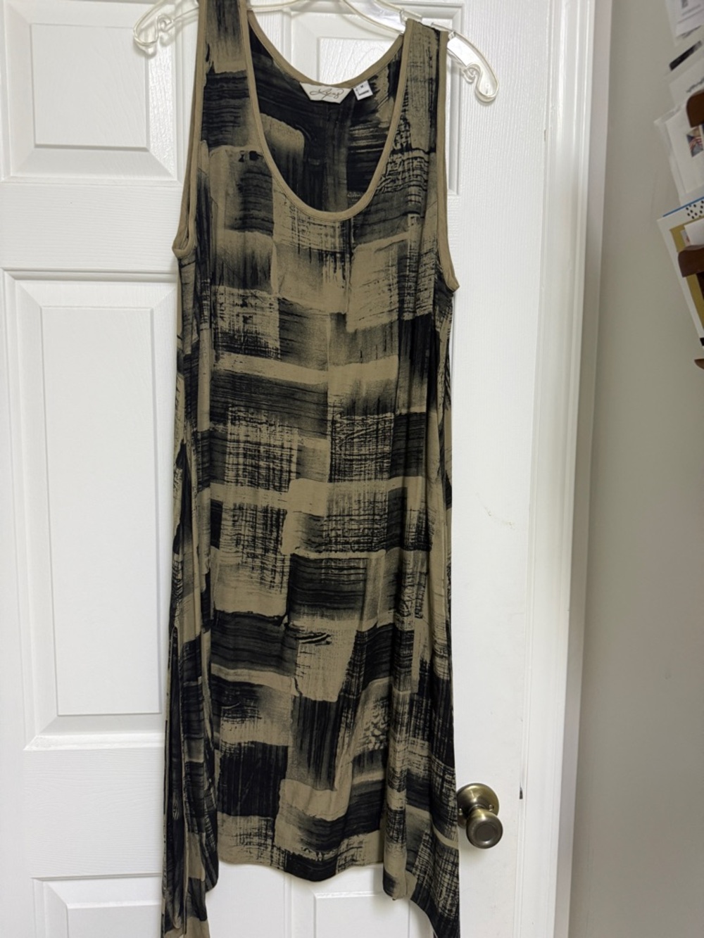 Sleeveless Black and Tan Printed Tank Dress